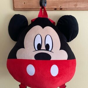 NWOT DISNEY Mickey Mouse Plush Backpack with Red Straps and Zipper Pocket CUTE